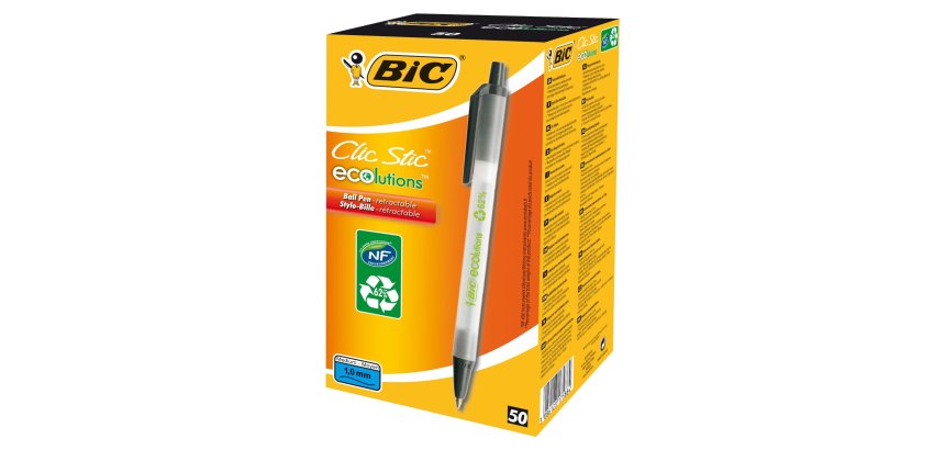 Penna a sfera a scatto ECOlutions - punta 1,0mm  - nero - punta 1,0mm - Bic - conf. 50 pezzi