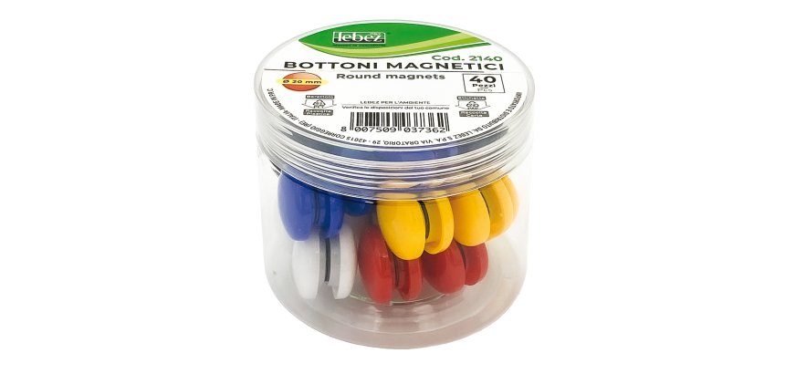 Bottoni magnetici tondi - diametro 2 cm - colori assortiti - Lebez - barattolo da 40 pezzi