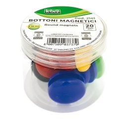Bottoni magnetici tondi - diametro 3 cm - colori assortiti - Lebez - barattolo da 20 pezzi