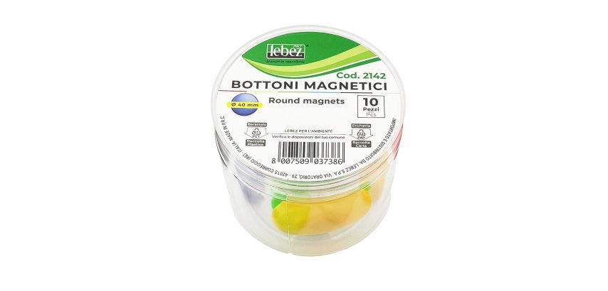 Bottoni magnetici tondi - diametro 4 cm - colori assortiti - Lebez - barattolo da 10 pezzi