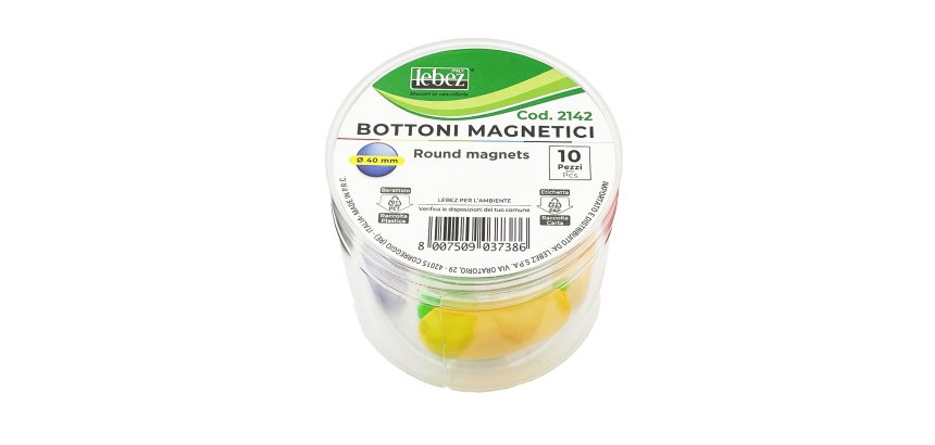 Bottoni magnetici tondi - diametro 4 cm - colori assortiti - Lebez - barattolo da 10 pezzi