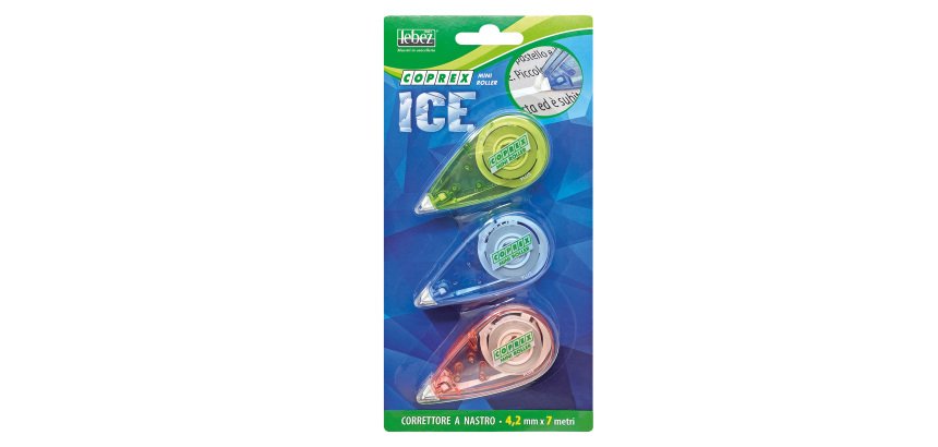 Correttore a nastro Mini roller  - 4,2mm x 7mt - versione Ice - Lebez - conf. 3 pezzi