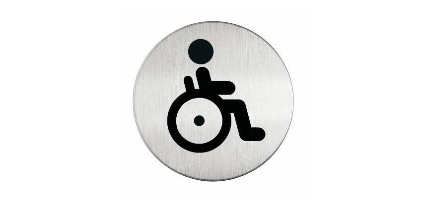 Pittogramma adesivo - WC diversamente abili - diametro 8,3 cm - acciaio - Durable
