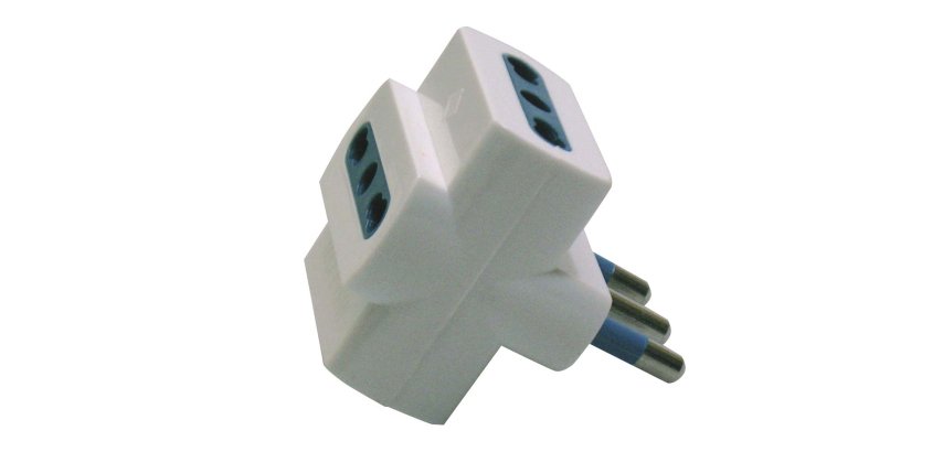 Adattatore triplo con spina 2P+T 16A - 3 prese bipasso 10/16A - MKC