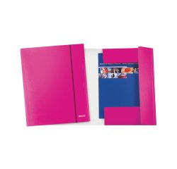 Cartella con elastico WOW - cartoncino plastificato - 3 lembi - fucsia metal - Leitz
