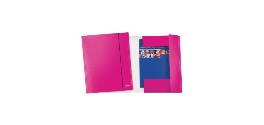 Cartella 3 lembi con elastico WOW - 25 x 35 cm - dorso variabile - cartoncino plastificato - fucsia metal - Leitz