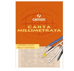 Blocco carta opaca millimetrata - 230x330mm - 10 fogli - 80gr - Canson