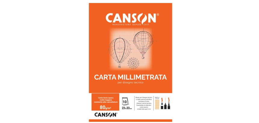Blocco carta opaca millimetrata - 23 x 33 cm - 10 fogli - 80gr - Canson
