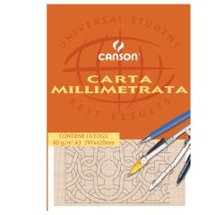 Blocco carta opaca millimetrata - 297x420mm - 10 fogli - 80gr - Canson