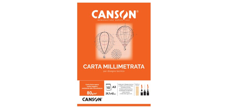 Blocco carta opaca millimetrata - A3 - 10 fogli - 80gr - Canson