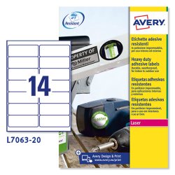 AVERY Etichette resistenti in poliestere bianco 99,1x38,1mm, 14 etichette per foglio, adesivo permanente, laser, 20 fogli