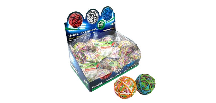 Rubberball - diametro 5 cm - colori assortiti - Lebez - display da 15 sfere di elastici