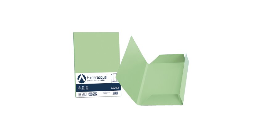 Cartellina 3 lembi Acqua - 200 gr - A4 - cartoncino bristol - verde chiaro - Favini - conf. 25 pezzi