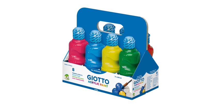 Tempera pronta acrilica - 250ml - colori assortiti - Giotto - schoolpack 8 flaconi