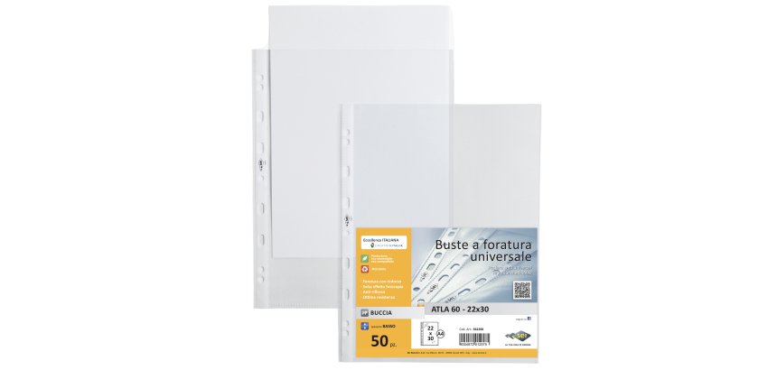 Buste forate Atla - leggera - buccia - 22 x 30 cm - trasparente - Sei Rota - conf. 50 pezzi