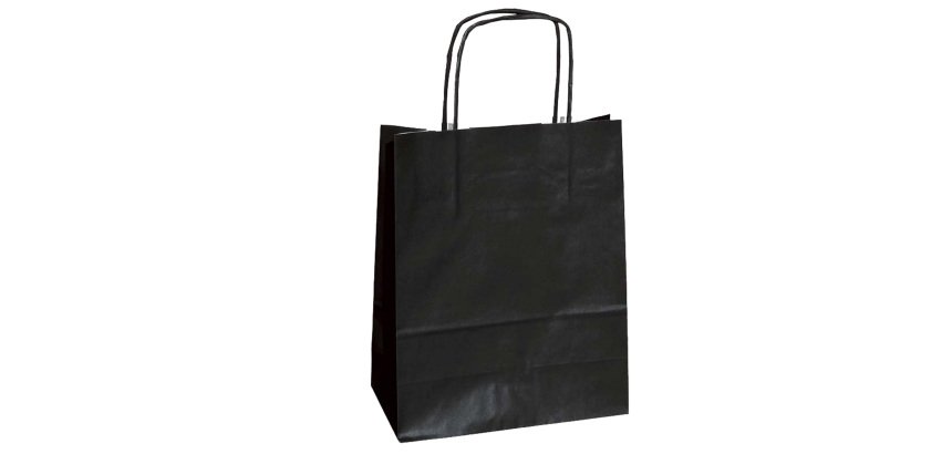 Shopper Twisted - maniglie cordino - 22 x 10 x 29 cm - carta kraft - nero - Mainetti Bags - conf. 25 pezzi
