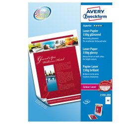 AVERY Carta fotografica in fogli formato A4 (210x297mm), 150 gr, 200 fogli per confezione, stampabile fronte e retro, laser