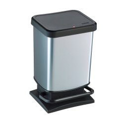 Pattumiera a pedale Paso - 29x27x46 cm - 20 L - PPL metallizzato - nero/argento - Rotho