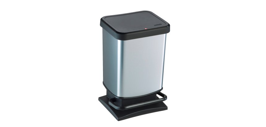 Pattumiera a pedale Paso - 29x27x46 cm - 20 L - PPL metallizzato - nero/argento - Rotho