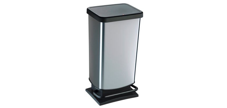 Pattumiera a pedale Paso - 35x26x68 cm - 40 L - PPL metallizzato - nero/argento - Rotho