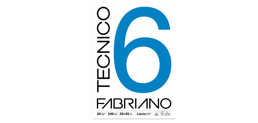 Blocco Tecnico 6 - 25 x 35 cm - 20 fogli - 240 gr - liscio - Fabriano