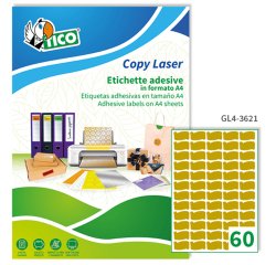 TICO Etichette adesive in carta oro 36x21mm, forma pergamena, 60 etichette per foglio, adesivo permanente, laser / offset / serigrafica / tipografica, 100 fogli
