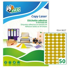TICO Etichette adesive in carta oro 36x27mm, 50 etichette per foglio, adesivo permanente, laser / offset / serigrafica / tipografica, 100 fogli