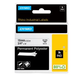 Nastro Rhino 18484 - 19 mm x 5,5 mt - poliestere permanente - nero/bianco - Dymo