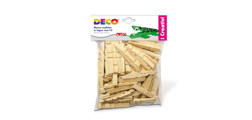 Mezze mollette legno - 72mm - DECO - sacchetto 100 pezzi