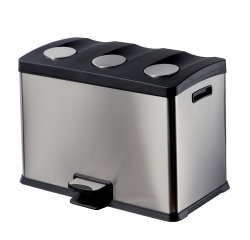 Pattumiera a pedale Multiflux - 59,3x38,2x43 cm - 3 secchi da 12 L ciascuno - inox - Medial