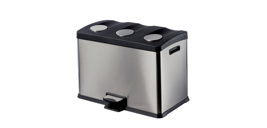 Pattumiera a pedale Multiflux - 59,3x38,2x43 cm - 3 secchi da 12 L ciascuno - inox - Medial