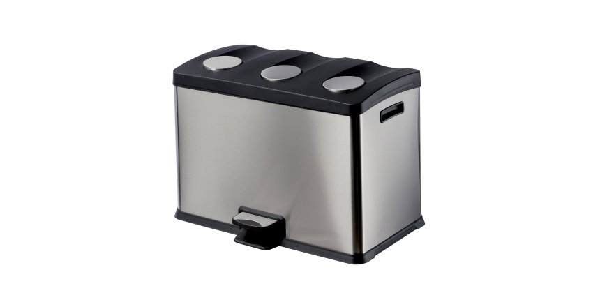 Pattumiera a pedale Multiflux - 59,3x38,2x43 cm - 3 secchi da 12 L ciascuno - inox - Medial