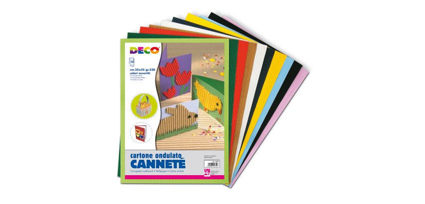 Cartoncino ondulato Cannetè 2200 - 25 x 35 cm - 230 gr - colori assortiti - DECO - conf. 10 fogli