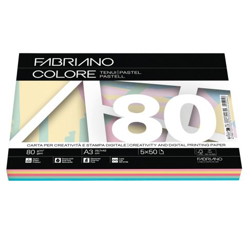 FabrianoColore  - A3 - 80 gr - mix 5 colori tenui - Fabriano - conf. 250 fogli