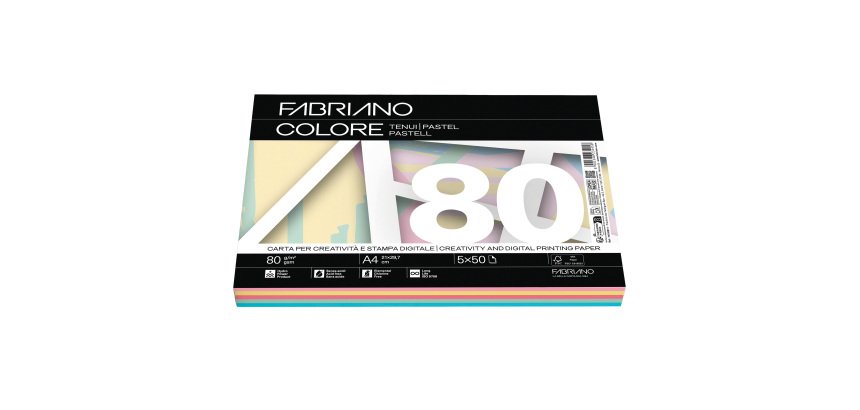 Carta Fabriano Colore - A4 - 80 gr - mix 5 colori tenui - Fabriano - conf. 250 fogli