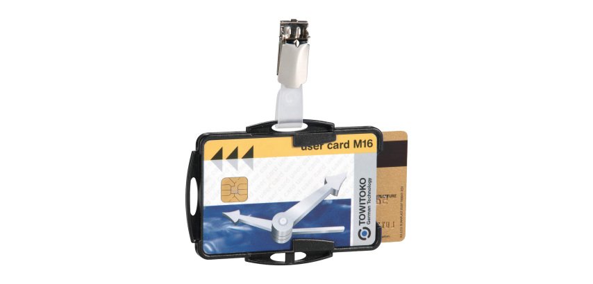 Portabadge con clip - 2 tessere inseribili - 5,4 x 8,7 cm - nero - Durable