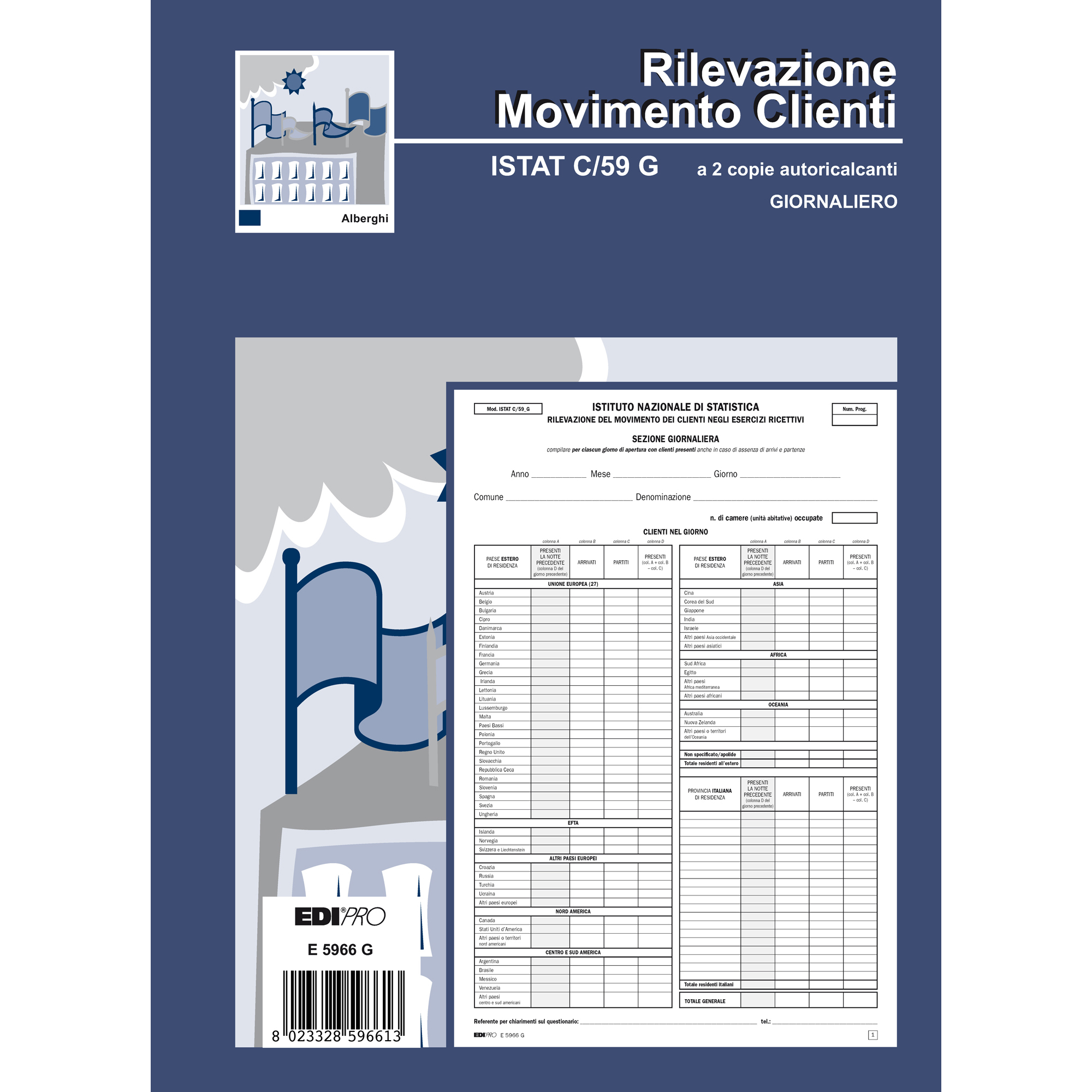 Blocco modello Istat C59 giornaliero - 50 fogli 2 copie ricalcanti - 31 x  21cm - Edipro su