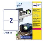AVERY Etichette resistenti in poliestere bianco 199,6x143,5mm, 2 etichette per foglio, adesivo permanente, laser, 20 fogli