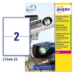 AVERY Etichette resistenti in poliestere bianco 199,6x143,5mm, 2 etichette per foglio, adesivo permanente, laser, 20 fogli