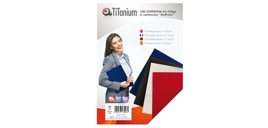 Copertine rilegatura - A3 - 250 gr - cartoncino goffrato - nero - Titanium - scatola 100 pezzi