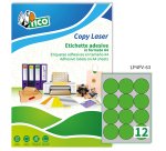 TICO Etichette adesive in carta fluorescente verde d. 63,5mm, 12 etichette per foglio, adesivo permanente, laser/inkjet, 70 fogli