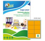 TICO Etichette adesive in carta fluorescente arancione 99,1x67,7mm, 8 etichette per foglio, adesivo permanente, laser/inkjet, 70 fogli