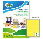 TICO Etichette adesive in carta fluorescente gialla 99,1x67,7mm, 8 etichette per foglio, adesivo permanente, laser/inkjet, 70 fogli