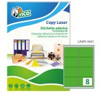 TICO Etichette adesive in carta fluorescente verde 99,1x67,7mm, 8 etichette per foglio, adesivo permanente, laser/inkjet, 70 fogli