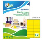 TICO Etichette adesive in carta gialla opaca 105x48mm, 12 etichette per foglio, adesivo permanente, laser/inkjet, 70 fogli