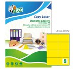 TICO Etichette adesive in carta gialla opaca 105x72mm, 8 etich per foglio, adesivo permanente, laser/inkjet, 70 fogli