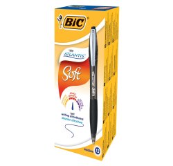 Penne a sfera a scatto Atlantis Soft - punta 1,0mm - nero  - clip in metallo - Bic - conf. 12 pezzi
