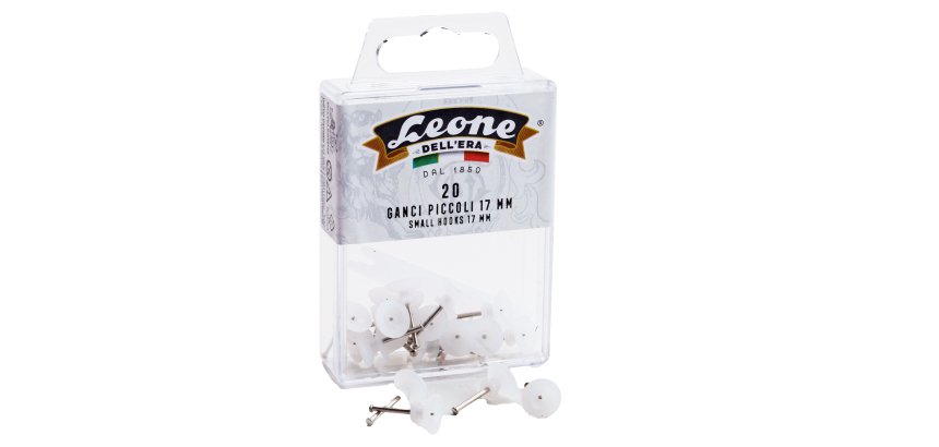 Ganci per quadri –  con spilli assortiti - 1,7 cm - trasparente - Leone – conf. 20 pezzi