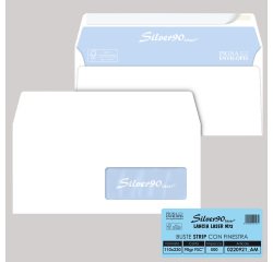 Busta Silver90 Strip Laser FSC - con finestra - internografata - 11 x 23 cm - 90 gr - bianco - Pigna Envelopes - conf. 500 pezzi