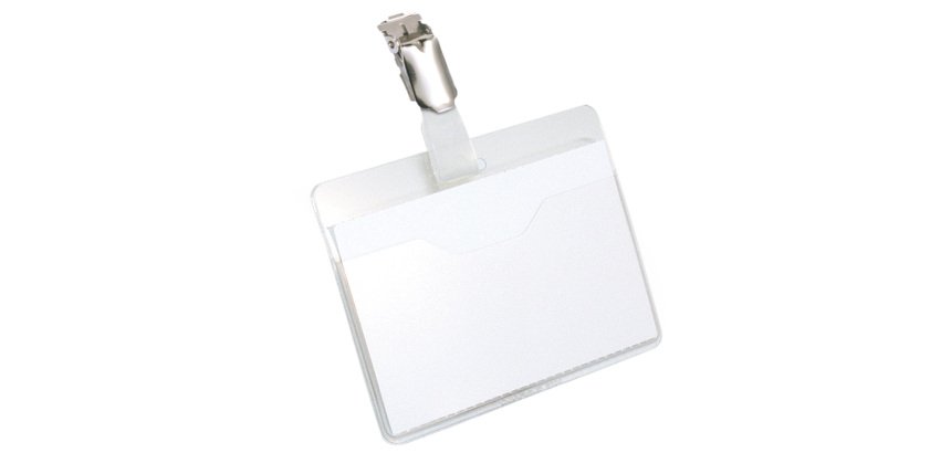 Portanome a tasca aperta - clip in metallo - 6 x 9 cm - trasparente - Durable - conf. 25 pezzi